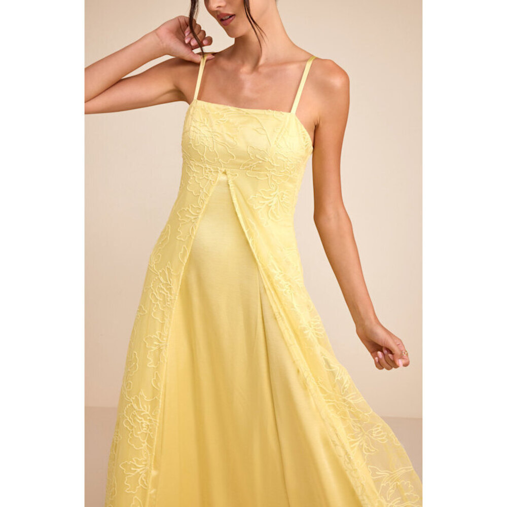 Lulus Mitzie Light Yellow Embroidered Maxi Dress - Size XS